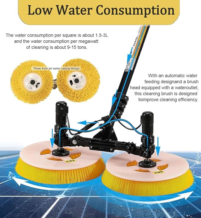 Glass Cleaning Brush Home Water Fed Telescopic Pole Kit Solar Panel Brush Rotating for Photovoltaic Panel，Solar Panel Cleaning Brush with Telescopic Rod, 65cm Washing Diameter, Extendable Do