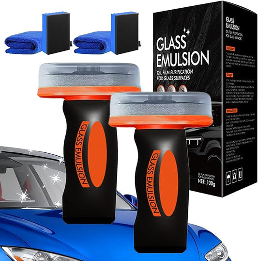 Glass Emulsion Cleaner, 2026 New Upgrade Multi‑Surface Oil Film Cleaning Brush For Auto & Household Glass, Handheld GlassDegreaser For Shower Window Windshield (2PCS)