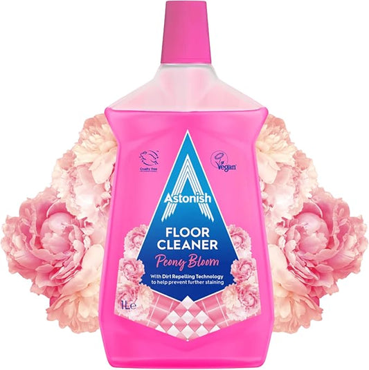 Astonish Peony Bloom Floor Cleaner – Concentrated Floral Mop Solution With Dirt Repelling Technology – Multi Surface Cleaner For Tiles, Laminate, Vinyl & Sealed Wood Floors – 1L Bottle