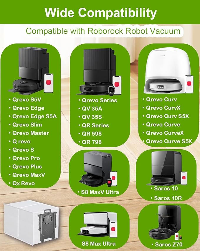 ApexOne 22 Packs Dust Bags for Roborock Saros 10/ 10R, Q Revo, Qrevo S/Slim, S8 MaxV Ultra, S8 Max Ultra, Qrevo MaxV/Pro/Curv/Curv S5X/ Edge/Edge S5A Robot Vacuum Cleaner, 3.2L Large Capacity