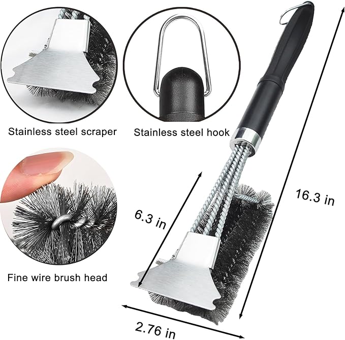 (2Pcs) Bristle-Free Grill Brush & Scraper Set - Safe Stainless Steel BBQ Grate Cleaner for Porcelain/Weber Gas/Charcoal Grills | Heavy Duty Grill Cleaning Kit Accessories (Gifts for Men/Dad)