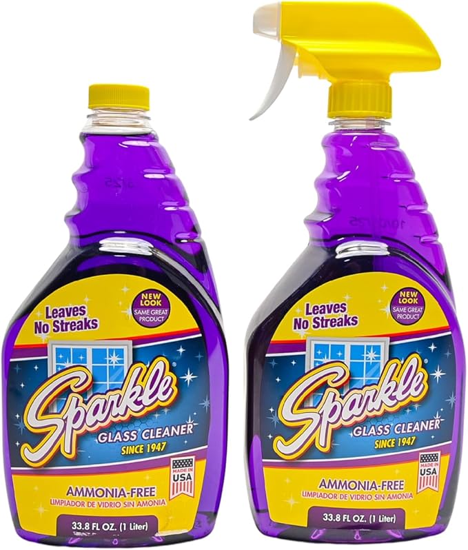 Sparkle Glass Cleaner Spray Bottle & Refill, Ammonia-Free Original Formula Glass Cleaner, Leaves No Streaks, 33.8 FL OZ Spray Bottle & 1 Gallon Refill (Pack of 6)