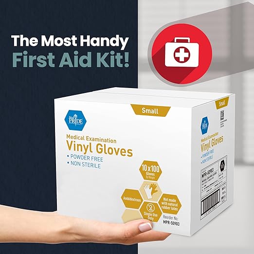 MED PRIDE Medical Vinyl Examination Gloves | Latex and Powder Free | Disposable, Ultra-Strong, Clear (1000, Small (Pack of 1000))