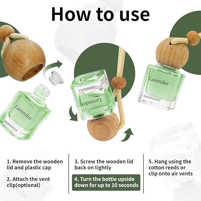 Car Air Freshener Hanging 2 Pack, Lemon Grass Scent Essential Oil Diffuser Long Lasting Up to 150 Days, Cute Car Accessories with 2 Vent Clip for Women Men Gift, Odor Eliminator