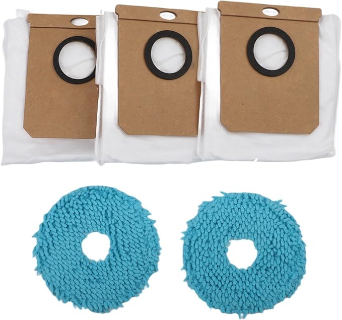 Replacement Mop Cloths and Dust Bags for Cecotec 9590 9990 10090 AI Spin Ultra Power Home, Microfiber Cleaning Pads and Vacuum Bags, 5-Pack