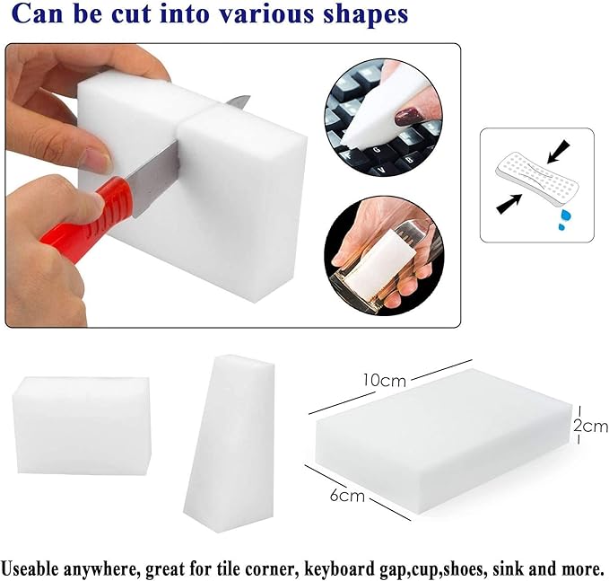 Magic Sponge Eraser, 50 Pack Melamine Sponge Sheets Foam in Bulk, All-Purpose Large Kitchen Dish Cleaning Pads, White Nano Scrub Non-Scratch Cleaner for Household, Bathroom, Wall