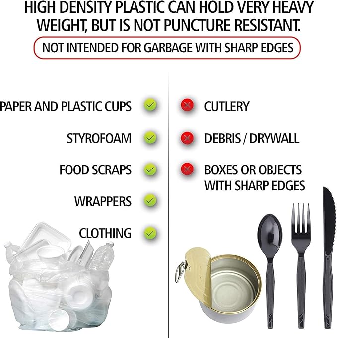 Aluf Plastics High Density Trash Bags, 10 Gallon, 4000 Count, 6 Micron (eq), 24" x 24", Clear, for Bathroom, Office, Industrial, Commercial, Janitorial, Municipal, Recycling