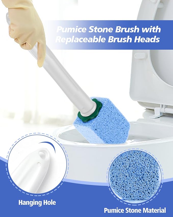 Dukars 10 Packs Pumice Stone Toilet Bowl Cleaner with Long Handle, Heavy Duty Toilet Hard Water Stain Remover,Best Toilet Bowl Cleaner (10, Blue)