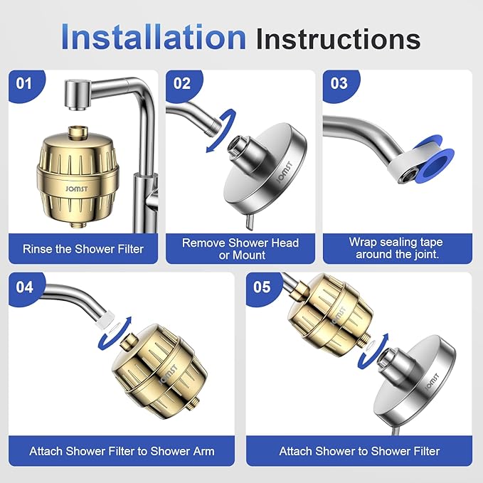SHOWER FILTER PACKAGE - ANTI CHLORINE SPECIALTY ! - 25+ Stage - 3 Cores - Boosting Output - Remove 99.99% Impurities AND 97.45% Chlorine - Improving Skin, Hair and Nails's Condition - Gold