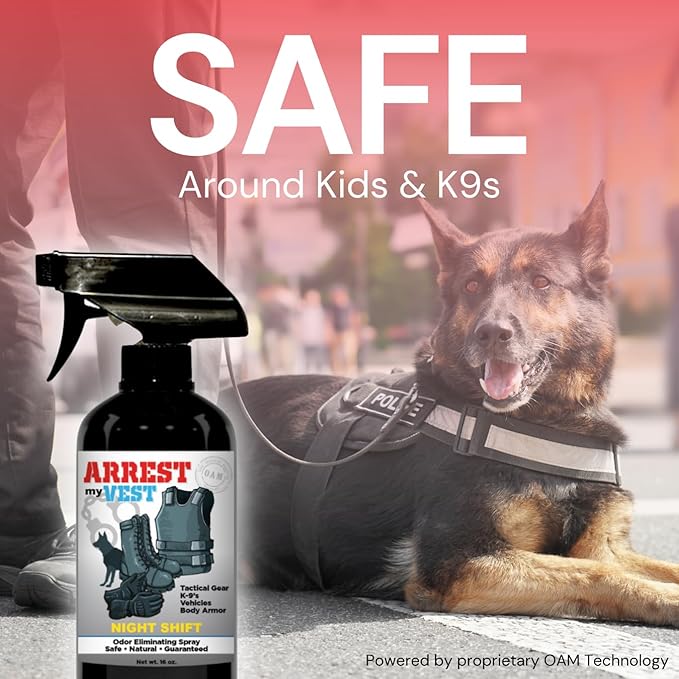 Arrest My Vest Military and Police Grade Odor Eliminating Spray for Body Armor Odor, Tactical Gear. Safe on K9's. Safe on All Ballistic Vests and Fabrics - Midnight Fragrance - 2 16 oz Bottles