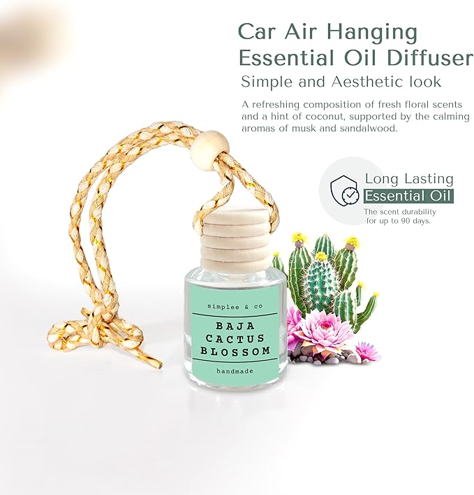 Baja Cactus Blossom, Car Air Hanging Essential Oil Diffuser, Car Air Freshener Diffuser with Long Lasting Essential Oils, Aromatherapy Vehicle Diffuser, Long Lasting, 2 Pack, by Simplee & Co