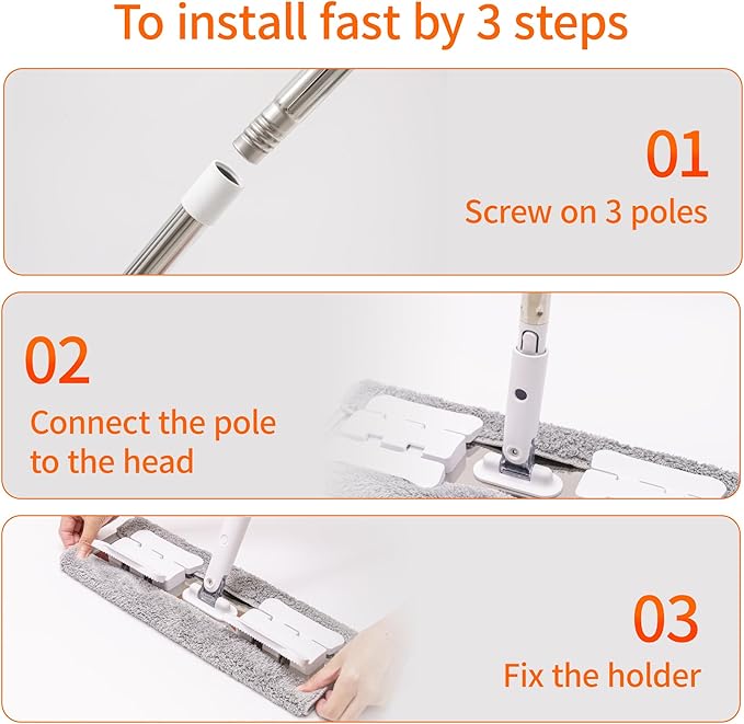 Premium 360° Microfiber Wet Mop for Floor Cleaning; 4 Heavy Duty Reusable Microfiber Pads; Adjustable Height and Sturdy Steel Hardware; Vinyl, Tile, Laminate and Hardwood Floor Mop Cleaner