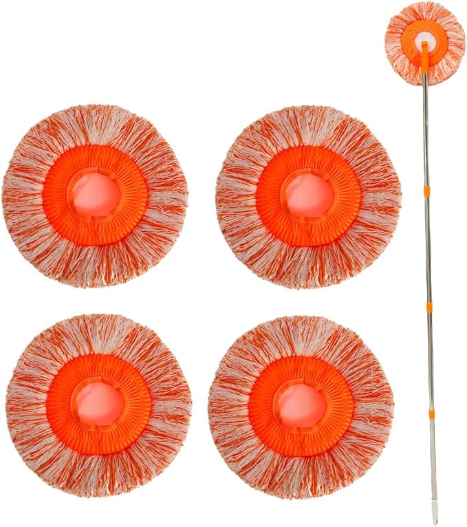 360° Rotatable Adjustable Cleaning Mop with Removable Poles and Replaceable Mop Heads, Extendable Wall Cleaning Mop, Window Cleaning Spin Mop for Floor Wall (4 Sections of Pole Plus 5 mop Cloths)