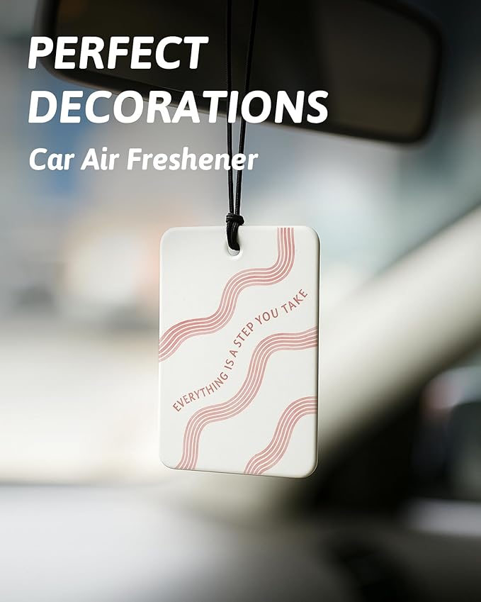 Boho Pink Floral Inspirational Car Air Freshener 4 Pcs, Preppy Girly Motivational Quotes Hanging Air Freshener for Cars Closet Drawer Books, Cute Car Accessories Mirror Decor for Women