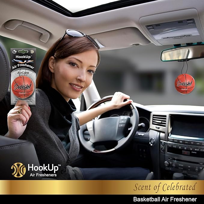 Basketball Car Air Freshener by HookUp - 25 Pack - Black Gold Scent (Extra Strong) | Unique Basketball Gift for Players, Coach, Fans | Hanging Car Accessory with Long Lasting Fresheners Smell
