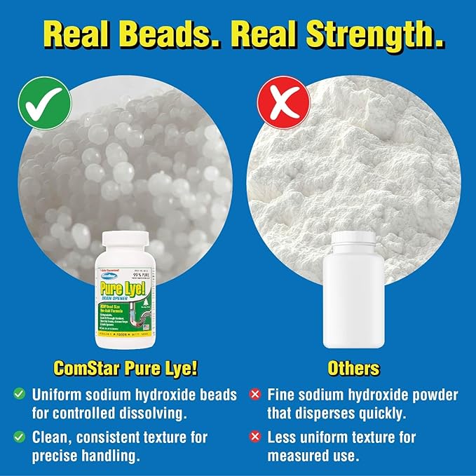 ComStar Pure Lye, 2 lb, Unique Sodium Hydroxide Beads | Drain Opener & Soap Making | Biodegradable, Eco-Friendly (Pack of 12)