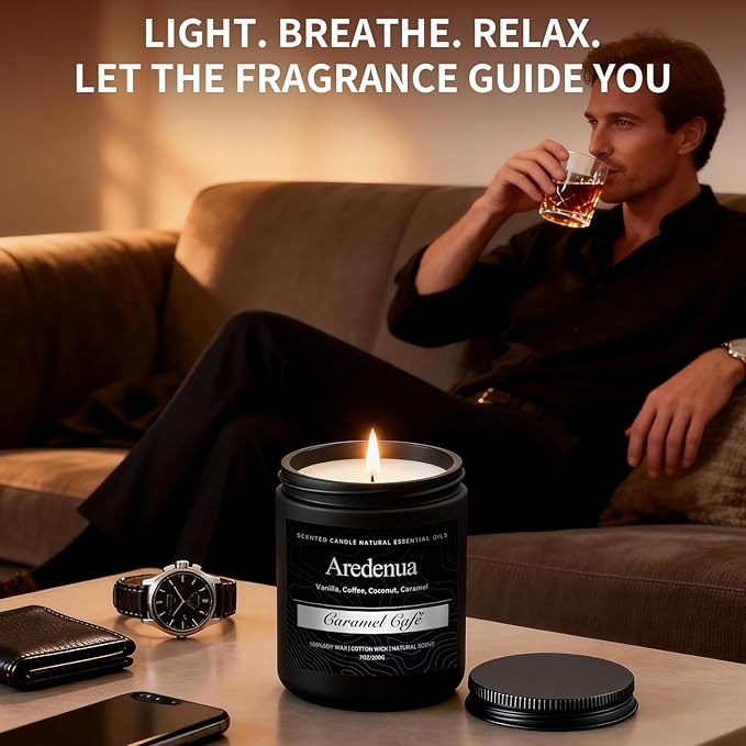 Caramel Coffee Candle | Soy Scented Candles for Home & Office, 50H Clean Burn, Non-Toxic Soy Wax with Cotton Wick – Aromatherapy Candle for Men & Women, Cozy Coffee & Caramel Scent
