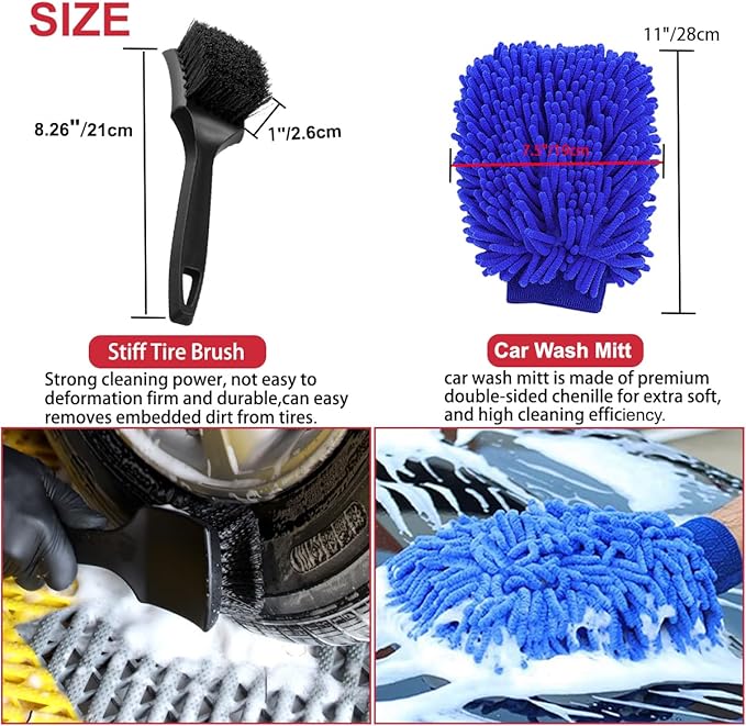 8Pcs Wheel Tire Brush Set, Wheel Brushes for Cleaning Wheels Tire Rim, Soft Wheel Cleaner Brush, Bendable & Durable Car Wheel Rim Detailing Brush for Cleaning Spokes, Fenders, Engines