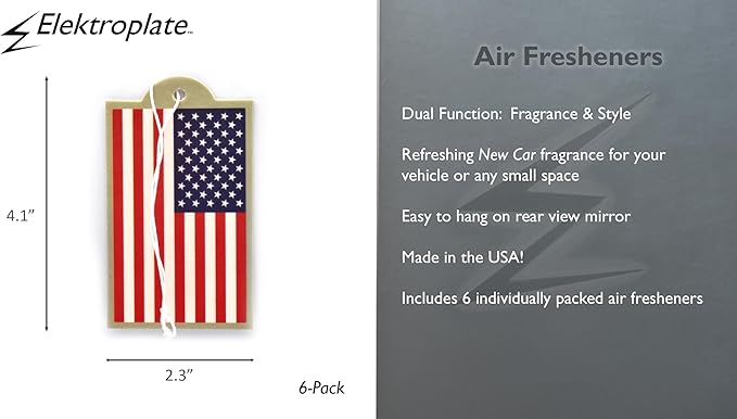 Elektroplate Red White and Blue American Flag Automotive Air Fresheners for Vehicles | New Car Scent (6-Pack) | Made in the USA
