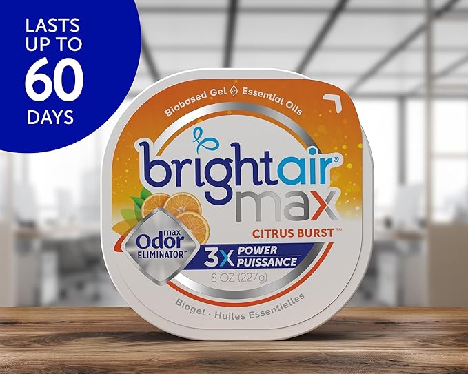 Bright Air Max Odor Eliminator Gel, Biobased Air Freshener, Cruelty Free, Citrus Burst Scent, 8 Oz Each, 6 Pack