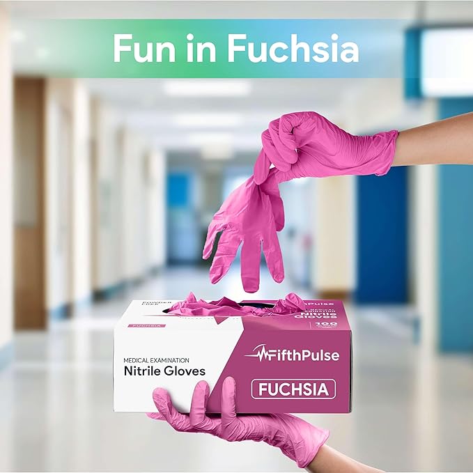 FifthPulse Fuchsia Hot Pink Nitrile Disposable Gloves - 3 Mil Nitrile - Powder and Latex Free - Surgical Medical Exam Gloves