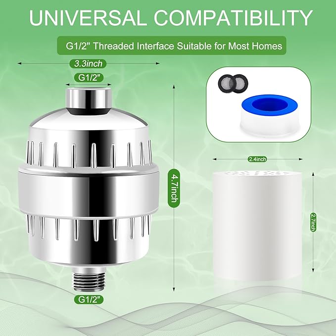 20 Stage High Output Shower HeadShower Filter, Used to Filter Hard Water, with 2 Replaceable Cartridges, Effectively Remove Chlorine and Fluoride, Protecting Your Skin and Hair