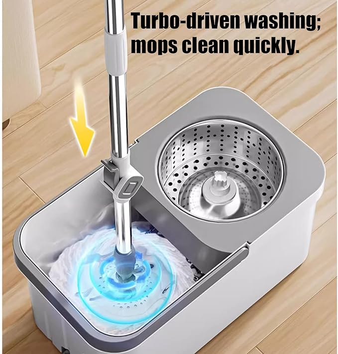 Spin Mop and Cleaning Bucket Set, Adjustable Handle Mop, Self-Twisting Mop Bucket, Cleaning Bucket with Mop Set for All Floors