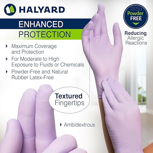 HALYARD Lavender Nitrile Exam Gloves, Powder-Free, Non-Sterile, 3.1 mil, 9.5 Inches, Lavender, Small, 52817 (Box of 250)