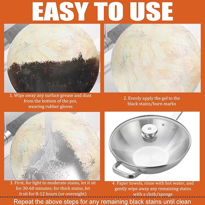 Powerful Burnt Residue Remover for Cookware - Odorless Formula-Safely Removes Stubborn Stains from Pots & Pans, All-Metal & Non-Stick Surfaces Compatible, for Busy Kitchen & Outdoor Camping