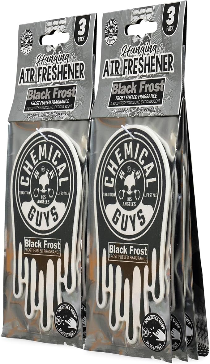 Chemical Guys Hanging Air Freshener, Black Frost Scent 6 Pack, Great for Cars, Trucks, SUVs, RVs, Home, Garage, Workspace, Dorm Room & More (2 x 3 Packs) - AIR40502