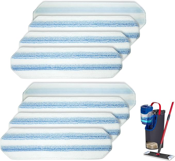 8 Pack Replacement Pads for O Cedar H2prO Flat Mop System, Flat Pads for Ocedar Flat Mop System, Machine Washable/Reusable, Powerful Stain Removal, for Hardwood, Tile, Marble, Laminate Floors.