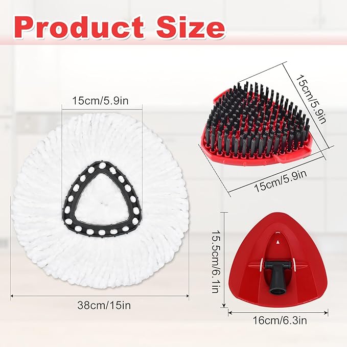 Mop Heads for O Cedar EasyWring 1 Tank System Mop Heads Replacements, Full Set with 1 Base + 1 OCedar Scrubber Mop Head + 3 Spin Mop Replacement Heads, All-in-One Cleaning Kit for Home& Kitchen