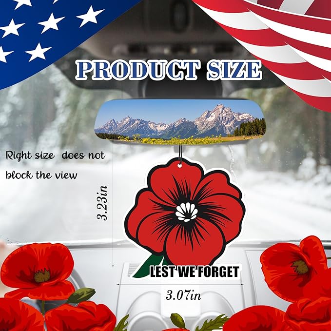12 Pcs Memorial Day Gifts Bulk Red Poppy Car Air Fresheners Poppy Flowers Hanging Ornaments for Memorial Veterans Day Gifts