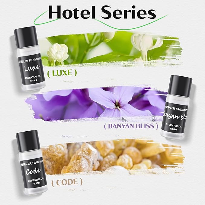 Hotel Series 6-Pack Car Air Freshener Refills (10mL Each) | Smart Diffuser Essential Oil Kit with 6 Unique Fragrances | Long-Lasting Scents for Car Aromatherapy