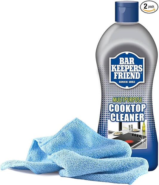 Black Swan Distributors - Bar Keeper’s Friend Cooktop Cleaner, Lemon Scent (13 oz) & Non-Abrasive, Washable Microfiber Cleaning Cloth (15x15 in) - Home Cleaning Supplies Kit