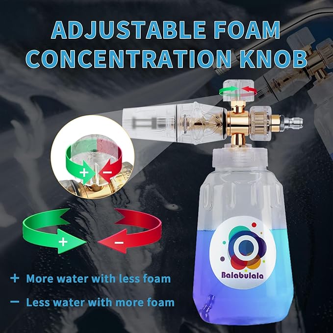 Foam Cannon with Dual Connector, Balabulala Dual Connector Foam Cannon with 5000PSI Pressure Washer Gun,7 Nozzles, 1/4" Quick Connect