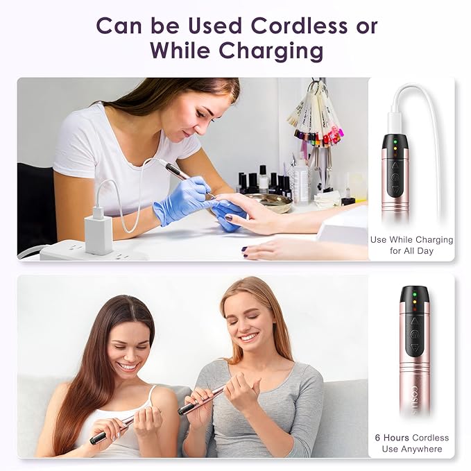 COSLUS C20 Cordless Nail Drill Electric File: Professional for Acrylic Gel Dip Powder Nails Portable Nail Drill Machine Kit for Manicure Pedicure Nail Set with Everything Rechargeable Lightweight