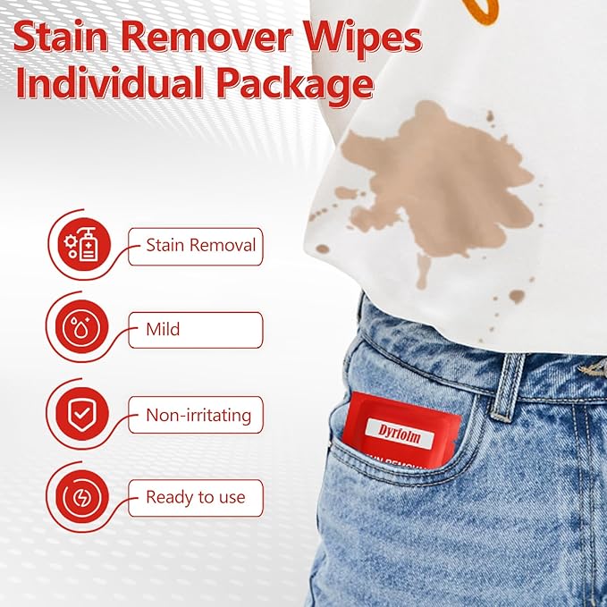 200 Pack Stain Remover Wipes,Individual Wrapped Wipes for Clothes,Mini Travel Stain Removal Wipe,Cleaning Wipesfor Clothes Fabric laundry Stain,Tablecloth,Car Seats Upholstery