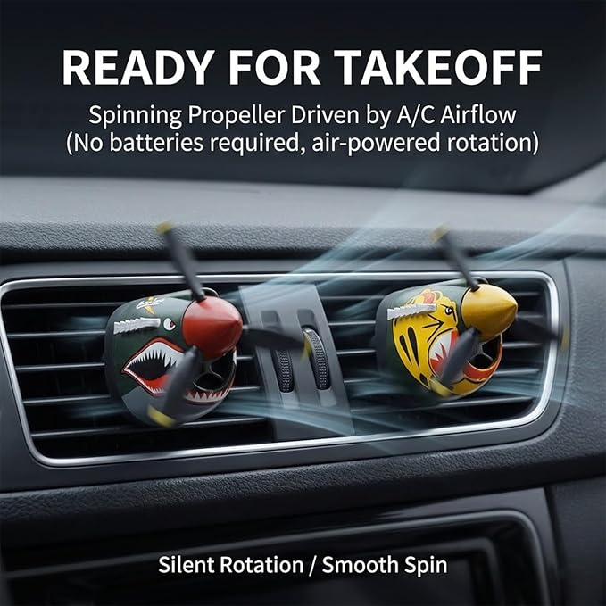 P-40 Warhawk Car Air Freshener with Spinning Propeller - Vent Clip Dashboard Decor for Men, Long Lasting Odor Eliminator & Aviation Gift (1pcs-shark)