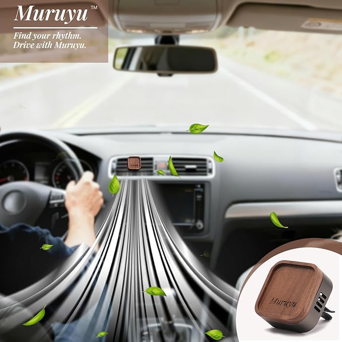 Car Vent Diffuser, Walnut Wood & Zinc Alloy with Magnetic Cover, Refillable Car Air Freshener with 2 Refill Pads (No Essential Oils)