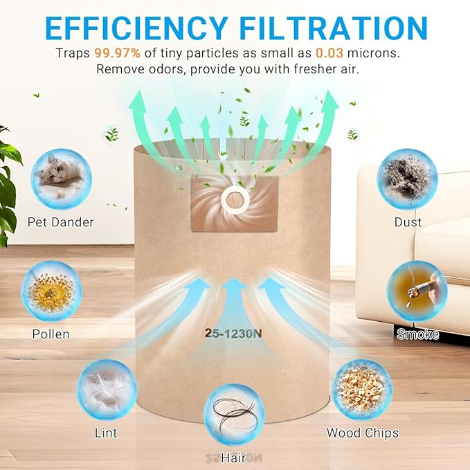 6-Pack 25-1230 Disposable Filter Bags Replacement for Stanley 4-5 Gallon Wet/Dry Vacuums SL18129, SL18130, SL18130P