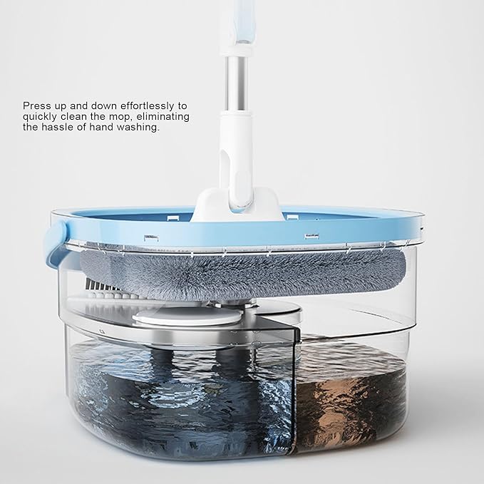 Spin Mop and Bucket Set Self Separation Dirty Clean Water 360 Rotating Self Wringing Square Mop Home Floor Cleaner Spin Mop and Bucket Set