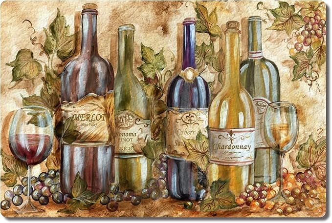 Wine Theme Kitchen Mat, Waterproof Non-Skid Cushioned Kitchen Floor Mat Comfort Standing Mats for Home, Office, Sink, Laundry, 1.7x2.6ft/20x31in