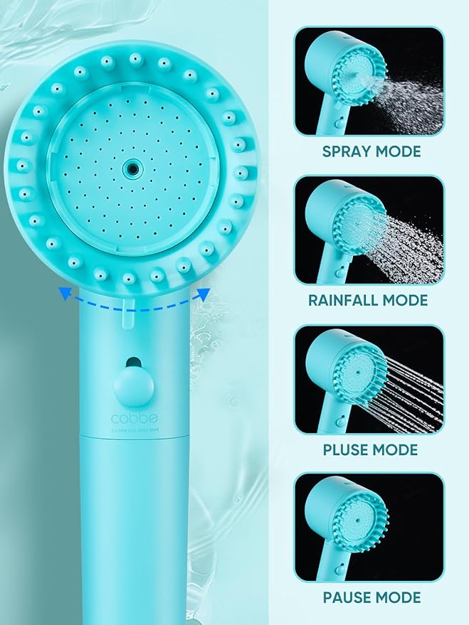 Cobbe Filtered Shower Head with Handheld, High Pressure 5-mode Showerhead with Filters, Built-in Power Wash for Hard Water - Remove Chlorine - Reduces Dry Itchy Skin, Emerald green