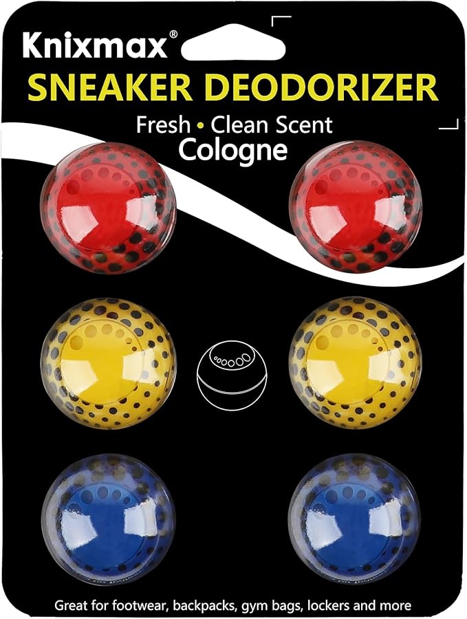 Knixmax Sneaker Deodorizer Shoe Freshener Balls, Gym Bags Lockers Car Air Fresheners, Boot Deodorant Balls Odor Eater Shoe Deodorizers 6 Packs Cologne Colorful