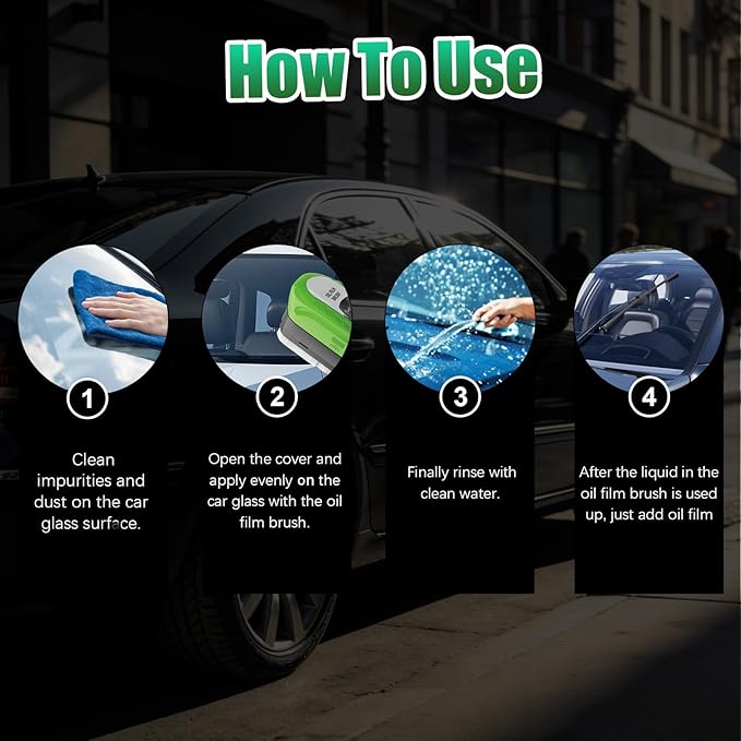Oil-Free Car Glass Brushes, 2026 Upgrade Clear Vision Glass Cleaner,120ml Automotive Oil Film Cleaning Brush for Car Windows,Handheld Glass Oil-film Remover with Towel,2 Se