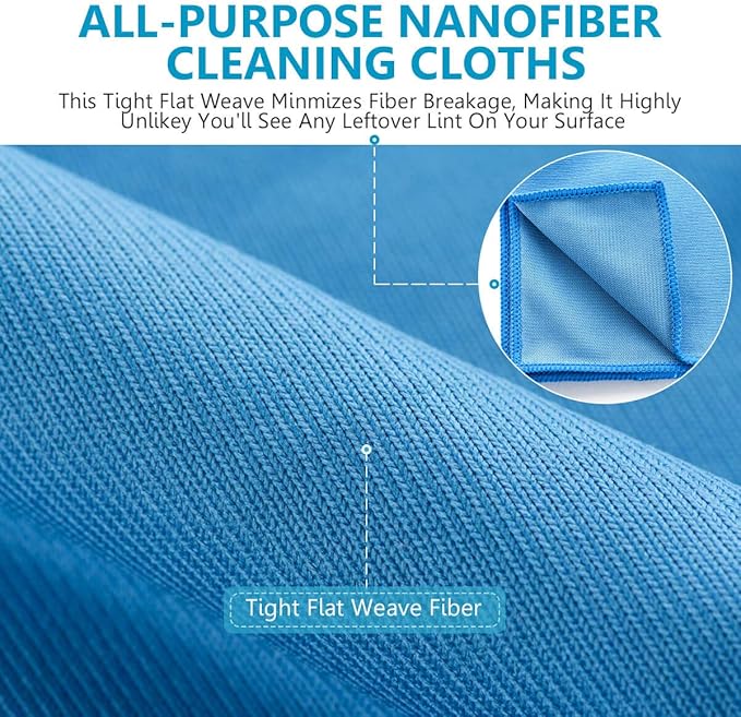 ZHIDIAN Window Glass Microfiber Cleaning Cloth - 8Pack Premium Lint Free Mirrors Polishing Rags, Eye Glasses Shower Glass Cleaner Towels, Wipes for Car Windows, Blue-12x12”