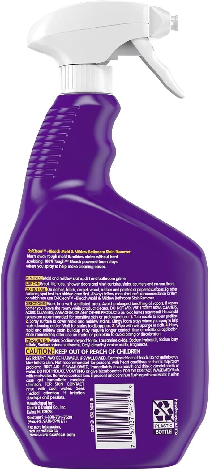 OxiClean plus Bleach, No Drip Foam, Mold & Mildew Bathroom Stain Remover 30 oz. (Pack of 4)