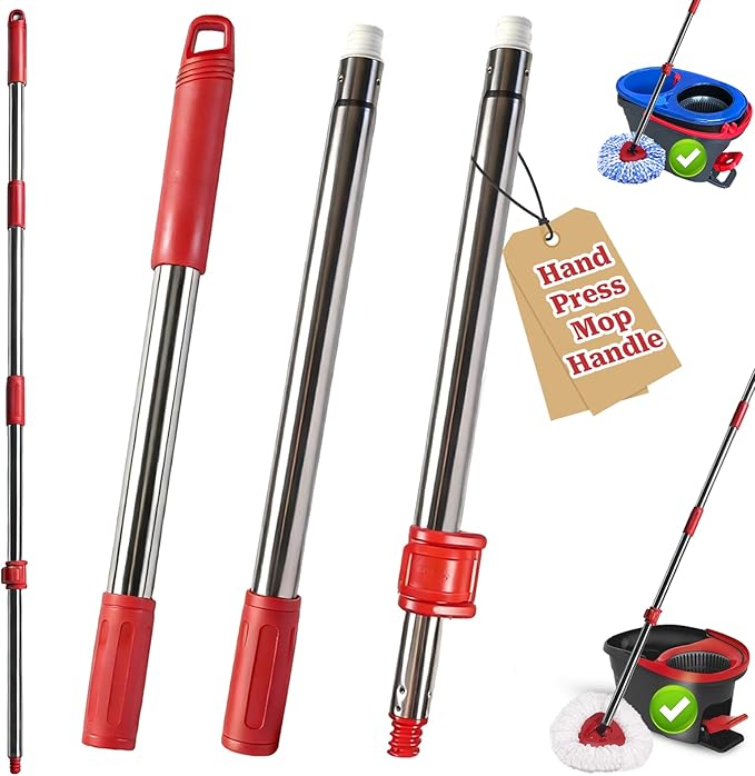 Spin Mop Handle Replacement for Ocedar, Heavy Duty Hand Press Mop Stick Replacement Parts for O Cedar Easywring/Rinseclean/H2pro, 3 Section 30" to 53" Telescopic Pole, Mop Head and Base Excluded