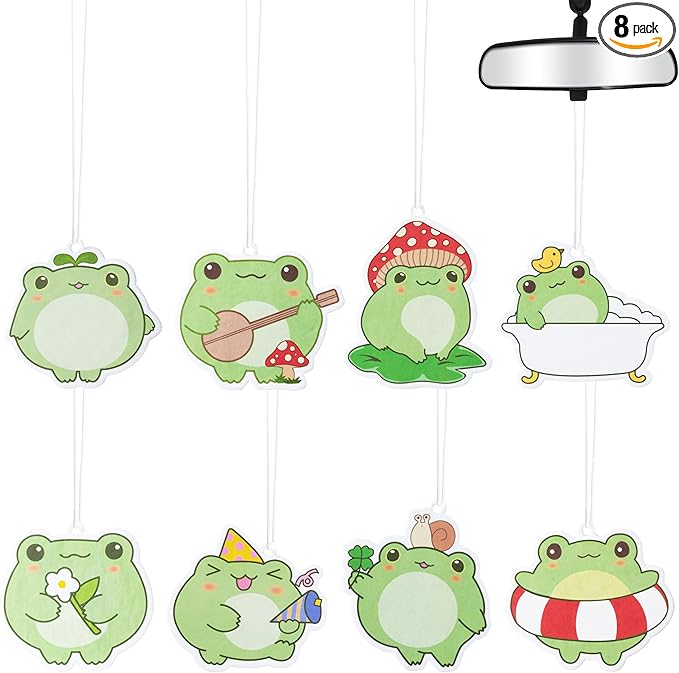 ANGOLIO 8Pcs Frog Cute Car Air Freshener Hanging Car Rearview Mirror Pendant Scent Car Ornaments Kawaii Cute Frog Fresheners Automotive Room Decor Gift for Women Teen Girls
